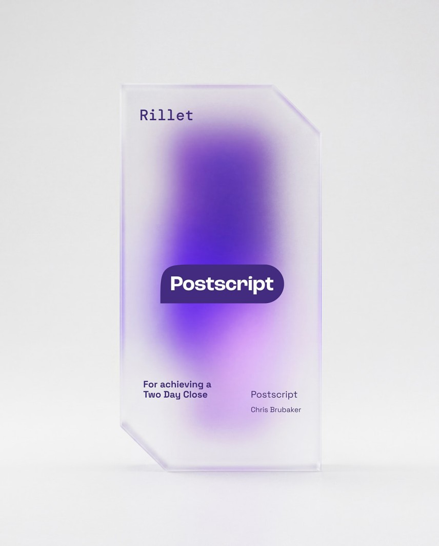 Rillet Postscript 2026 Trophäe recyceltes Acrylglas Sustain Awards