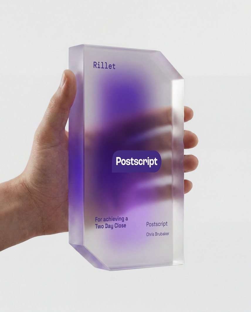 Rillet Postscript 2026 Trophäe recyceltes Acrylglas Sustain Awards