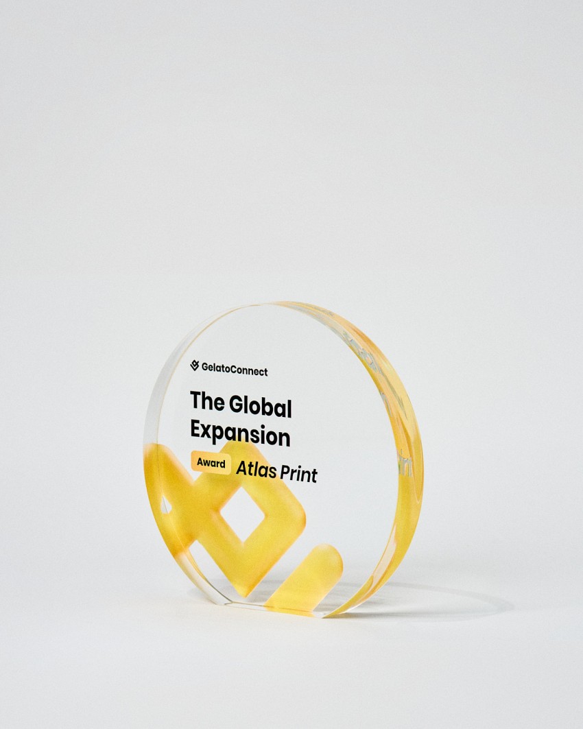 Trophée en plexiglas format Plaque circulaire VITRA SOL personnalisé Sustain Awards